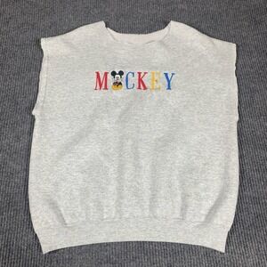 VTG Mickey Mouse Sweatshirt Adult Medium M Gray‎ Embroidered Cut Off Retro 90s